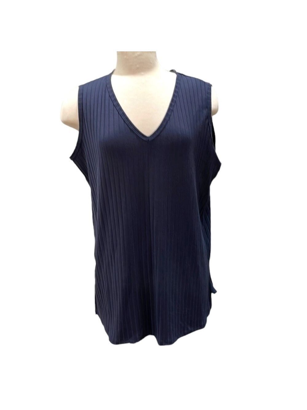NWOT White Birch Textured Rib Sleeveless Navy Blue Tank Top SZ 2X